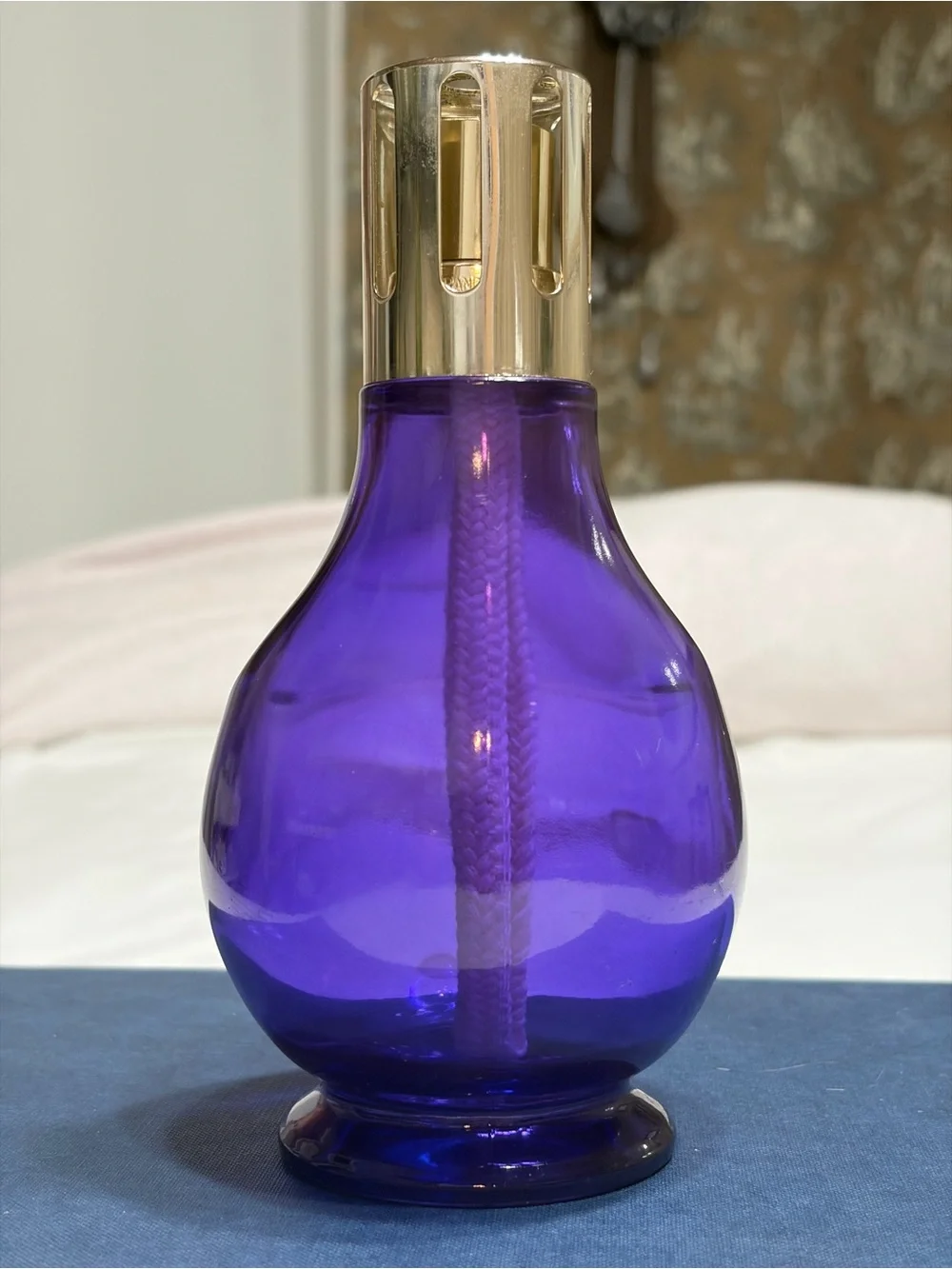 Handblown Royal Purple Glass French Lamp Berger with Gold-Tone Top
